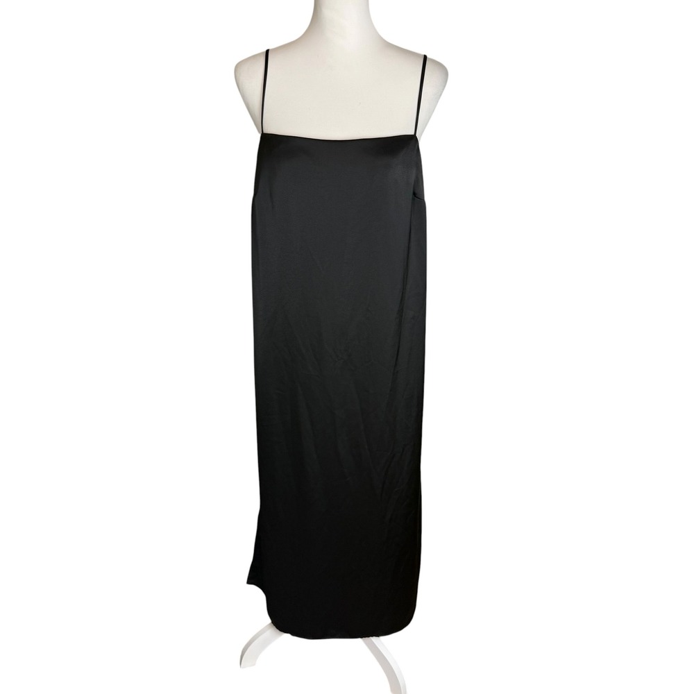 HM Black Satin Slip Dress Midi Adjustable Spaghetti Straps Size Medium